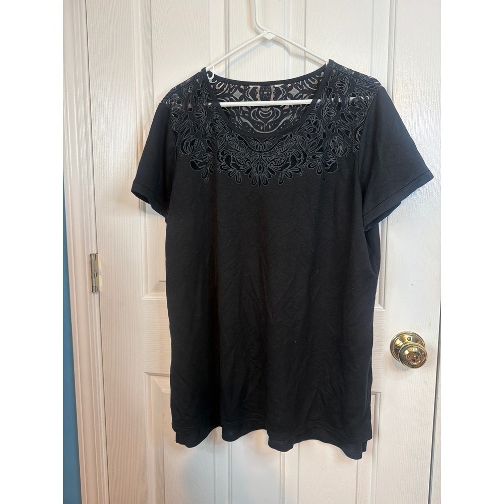 C. Wonder Amara Burnout Tee‎ Black Short Sleeve XXL LLT2408S